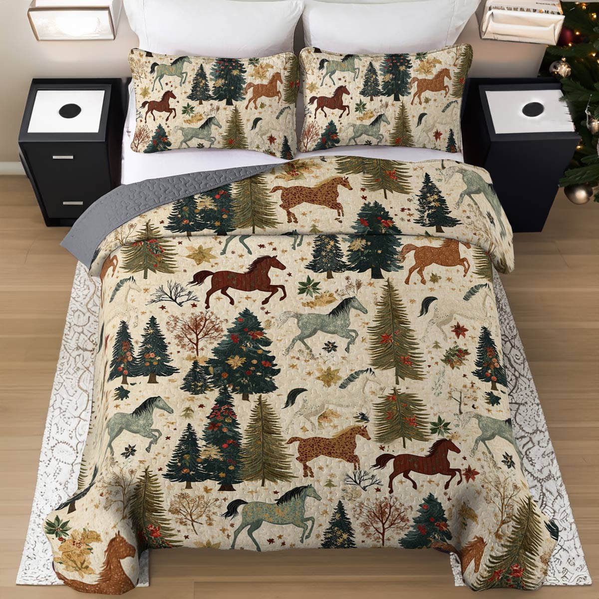 Shineful All Season Quilt 3-Piece Set Happy Horse Christmas Lovely