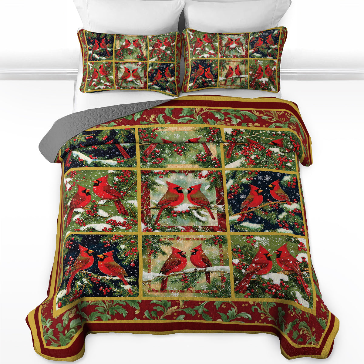 Shineful All Season Quilt 3-Piece Set - Festive Cardinal
