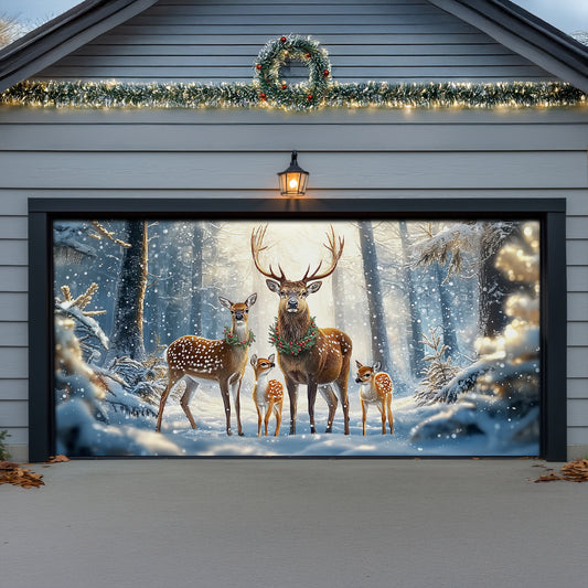 Shineful Garage Door Banner Decoration Reindeer Family