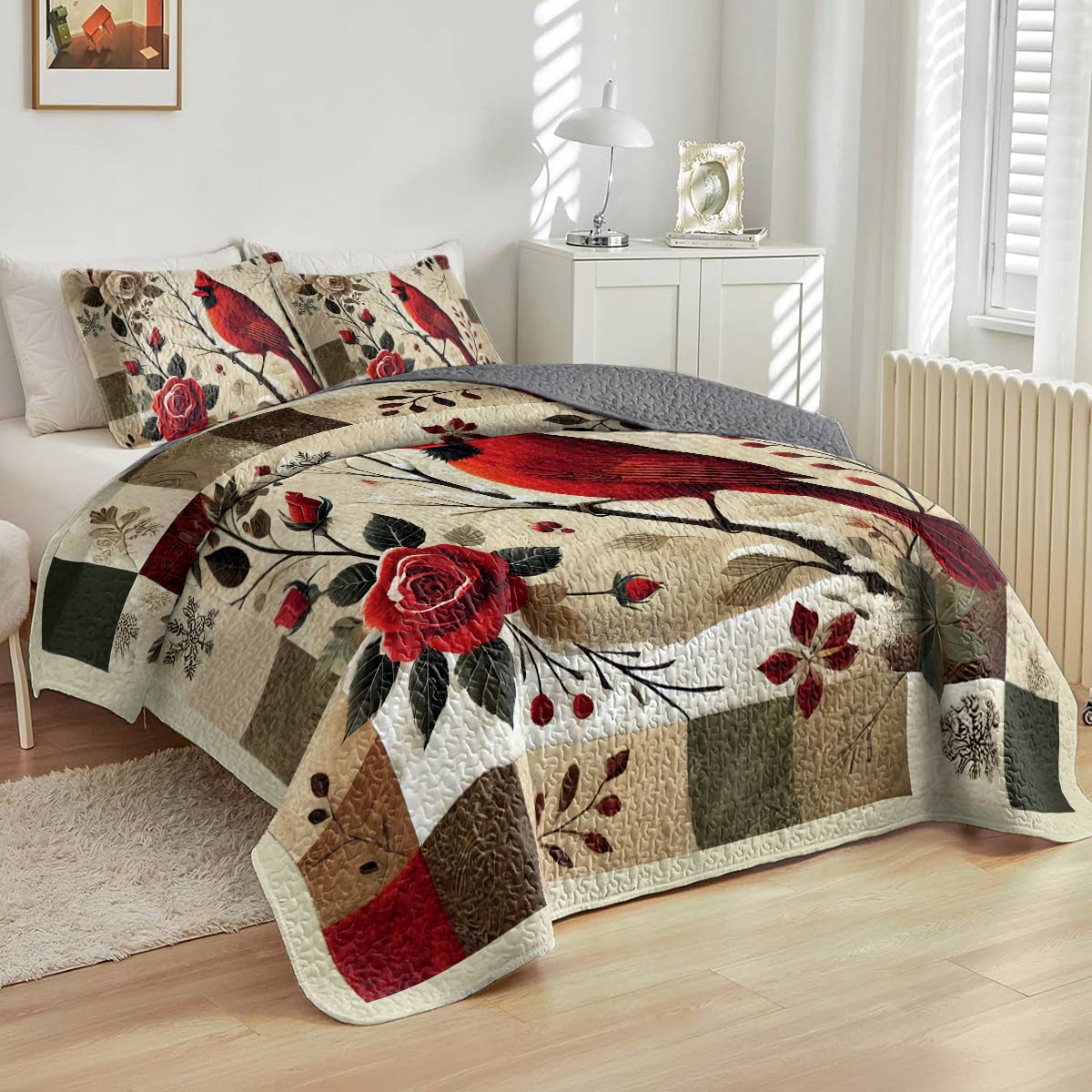 Shineful All Season Quilt 3-Piece Set - Cardinal Crimson Winter