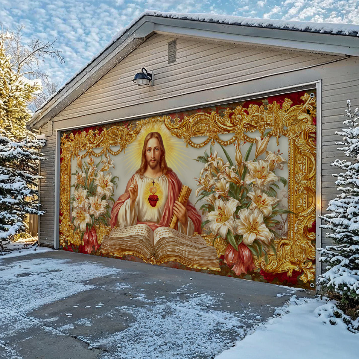 Shineful Garage Door Banner Decoration Sacred Heart