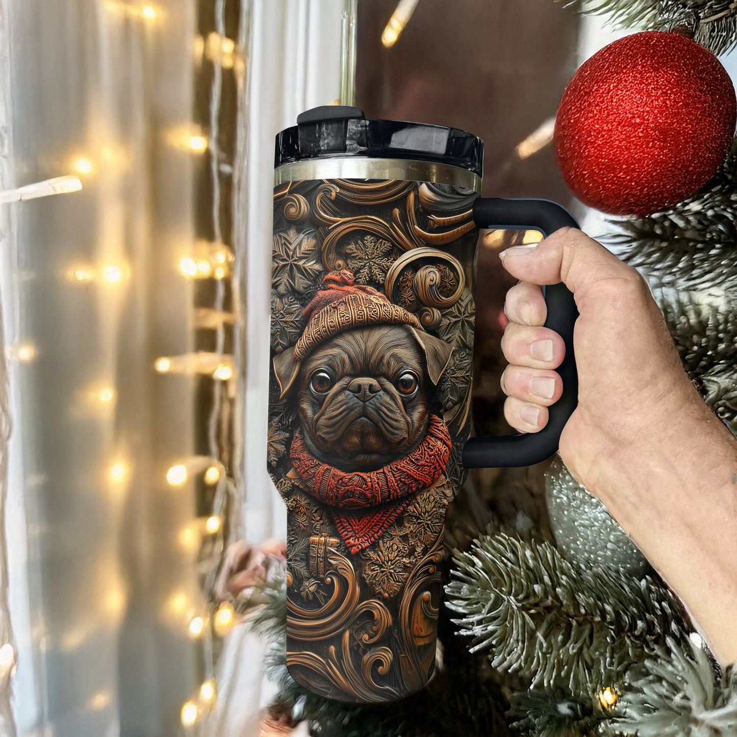 Shineful Glossy Tumbler Wooden Christmas Pug