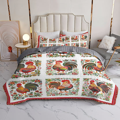 Shineful All Season Quilt 3-Piece Set Folk Art Rooster
