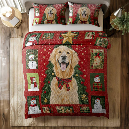 Shineful All Season Quilt 3-Piece Set - Golden Retriever Christmas Fun