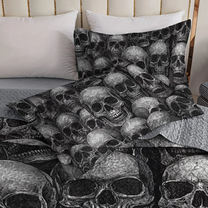 Shineful All Season Quilt 3-Piece Set - Dark Skull Abyss
