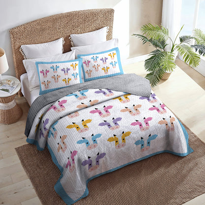 Shineful All Season Quilt 3-Piece Set Colorful Cow
