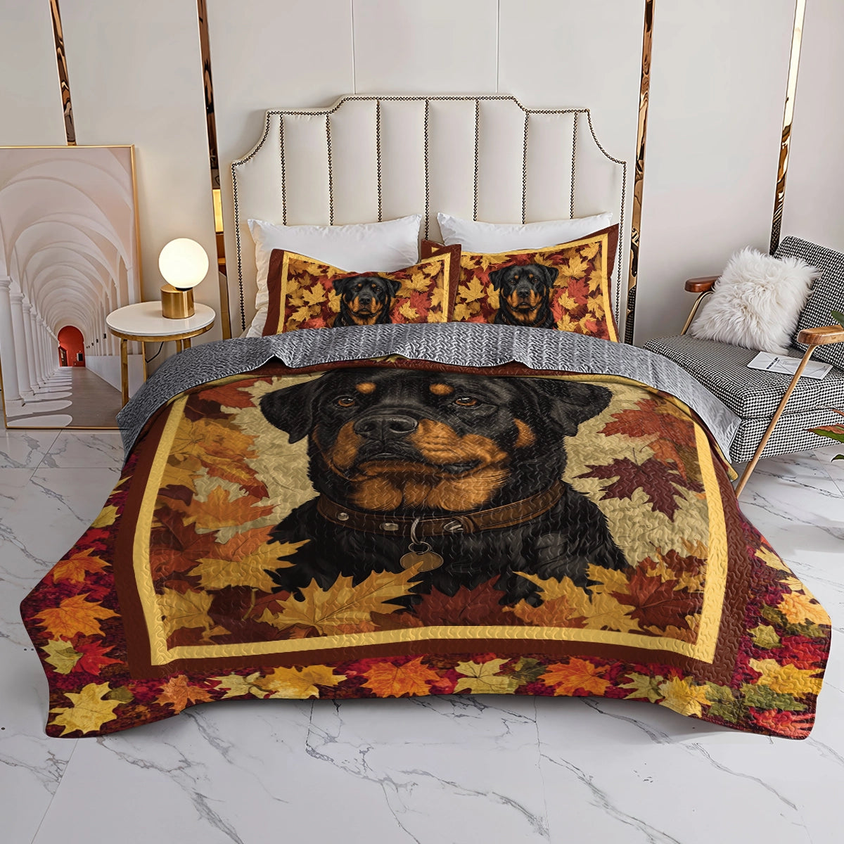Shineful All Season Quilt 3-Piece Set - Fall Rottweiler Charm