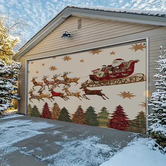 Shineful Garage Door Banner Decoration Magical Santa Sleigh