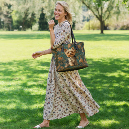 Shineful Leather Tote Bag Regal Yorkie Elegance