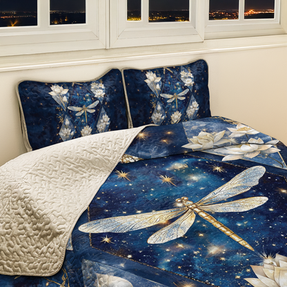 Shineful All Season Quilt 3-Piece Set Enlightened Dragonfly Lotus
