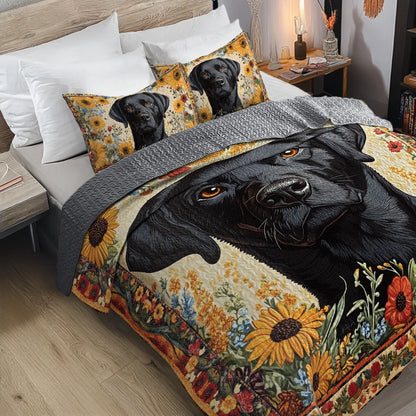 Shineful All Season Quilt 3-Piece Set - Labrador's Floral Tapestry