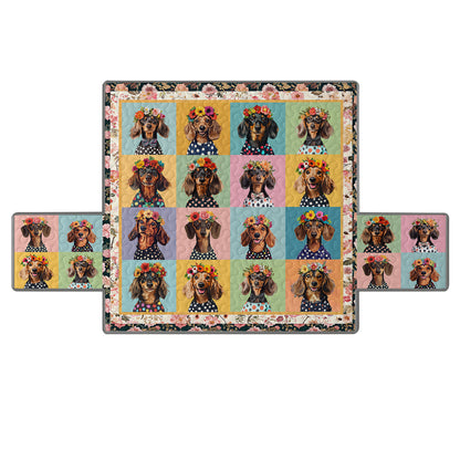 Shineful Sofa Cover Set Dachshund Floral Portrait