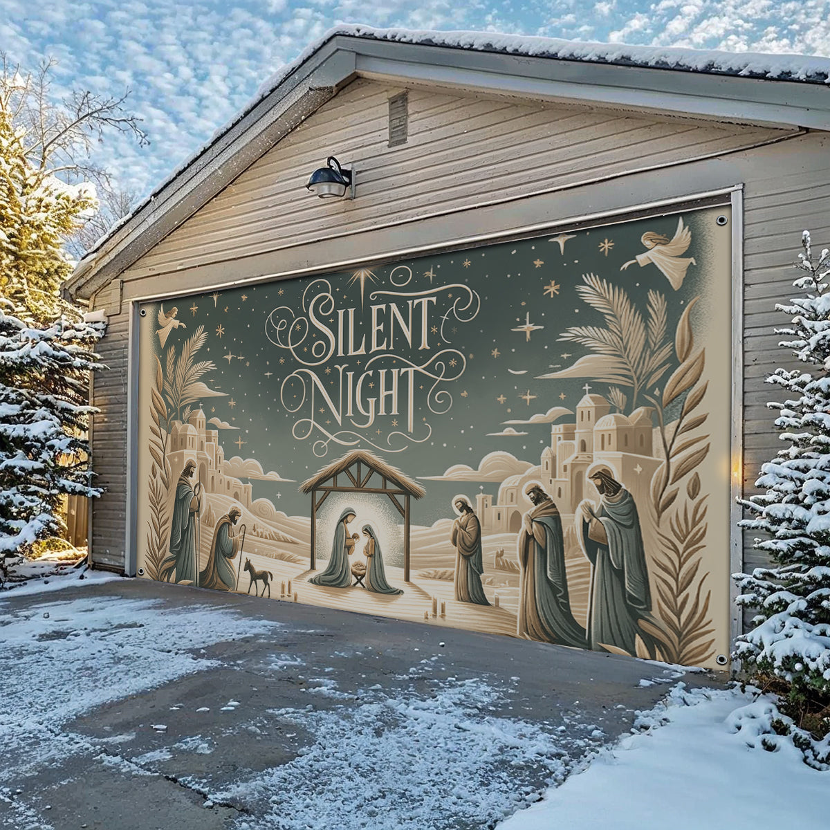 Shineful Garage Door Banner Decoration Silent Night
