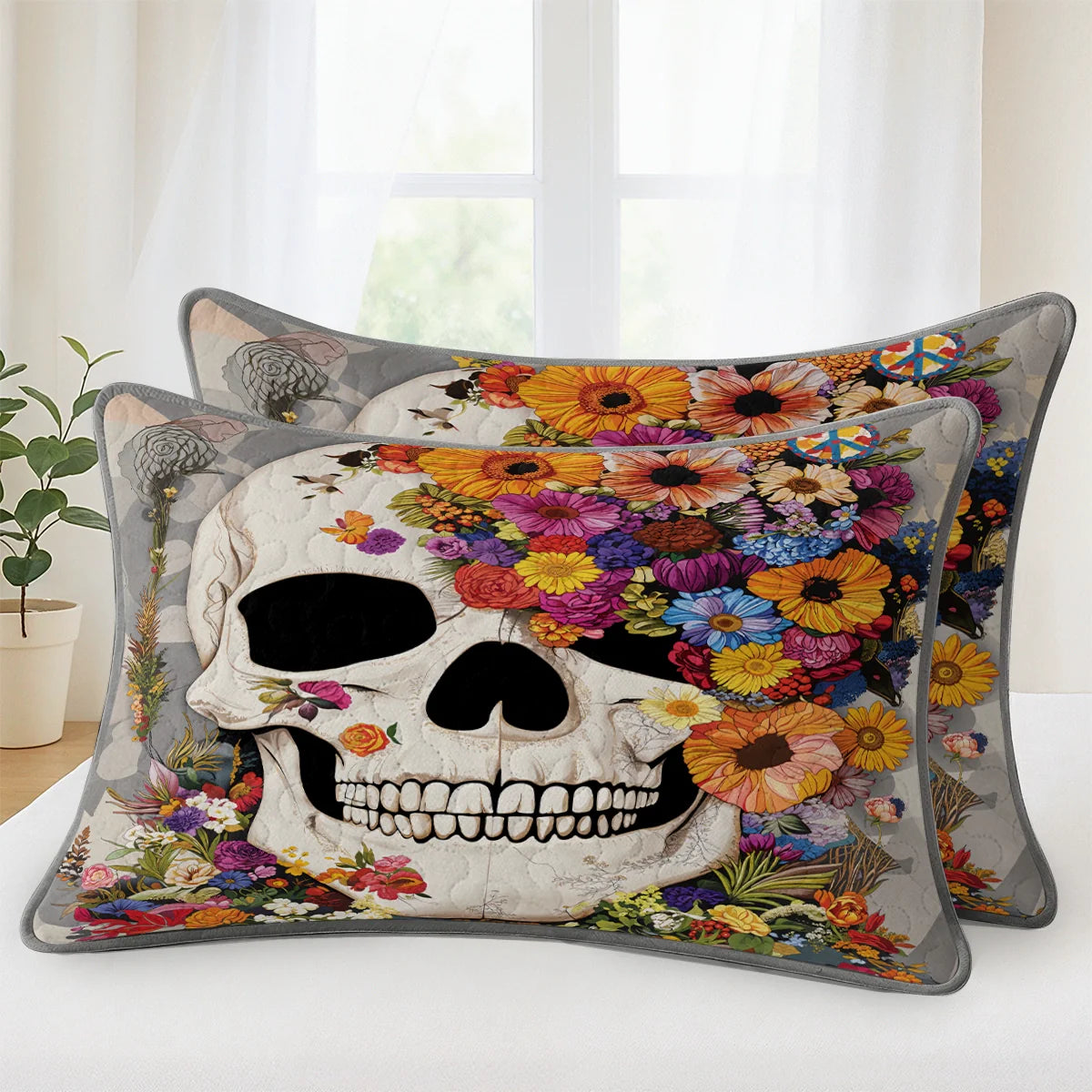 Shineful Quilt 3-Piece Set Skull Blossom