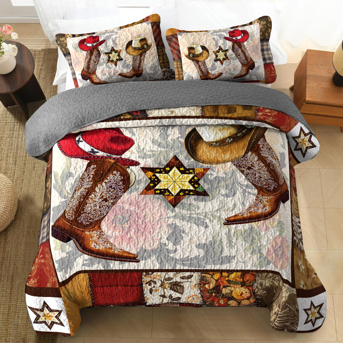 Shineful All Season Quilt 3-Piece Set - Beautiful Vintage Cowboy