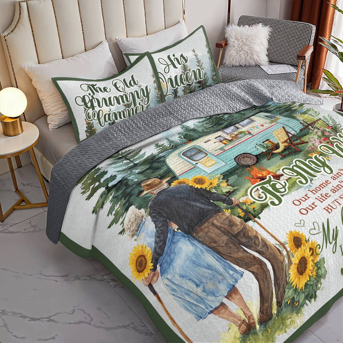 Shineful All Season Quilt 3-Piece Set Camping Partners Quote