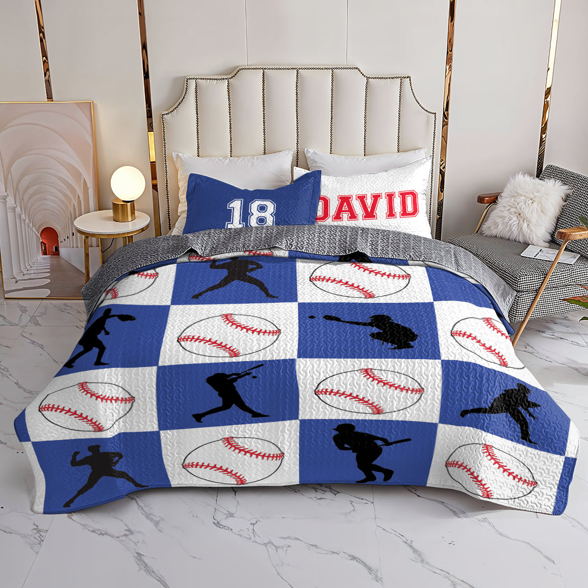 Shineful All Season Quilt 3-Piece Set Personalized Baseball Action
