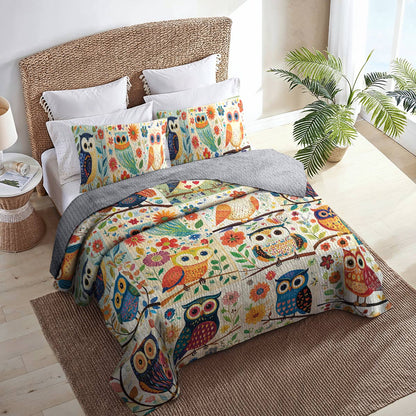 Shineful All Season Quilt 3-Piece Set Pretty Flowers Owl