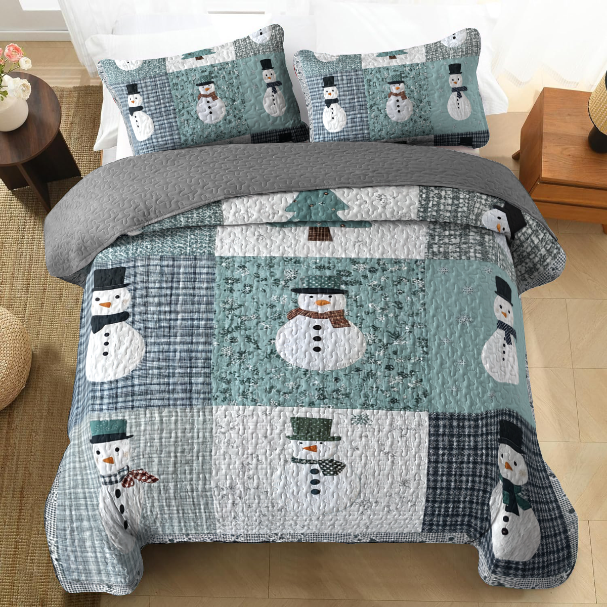 Shineful All Season Quilt 3-Piece Set - Snowy Gentlemen Patchwork