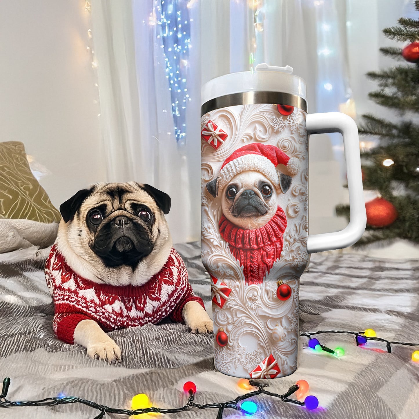 Shineful Glossy Tumbler Cheerful Christmas Pug