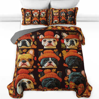 Shineful All Season Quilt 3-Piece Set - French Bulldog Fall Foliage