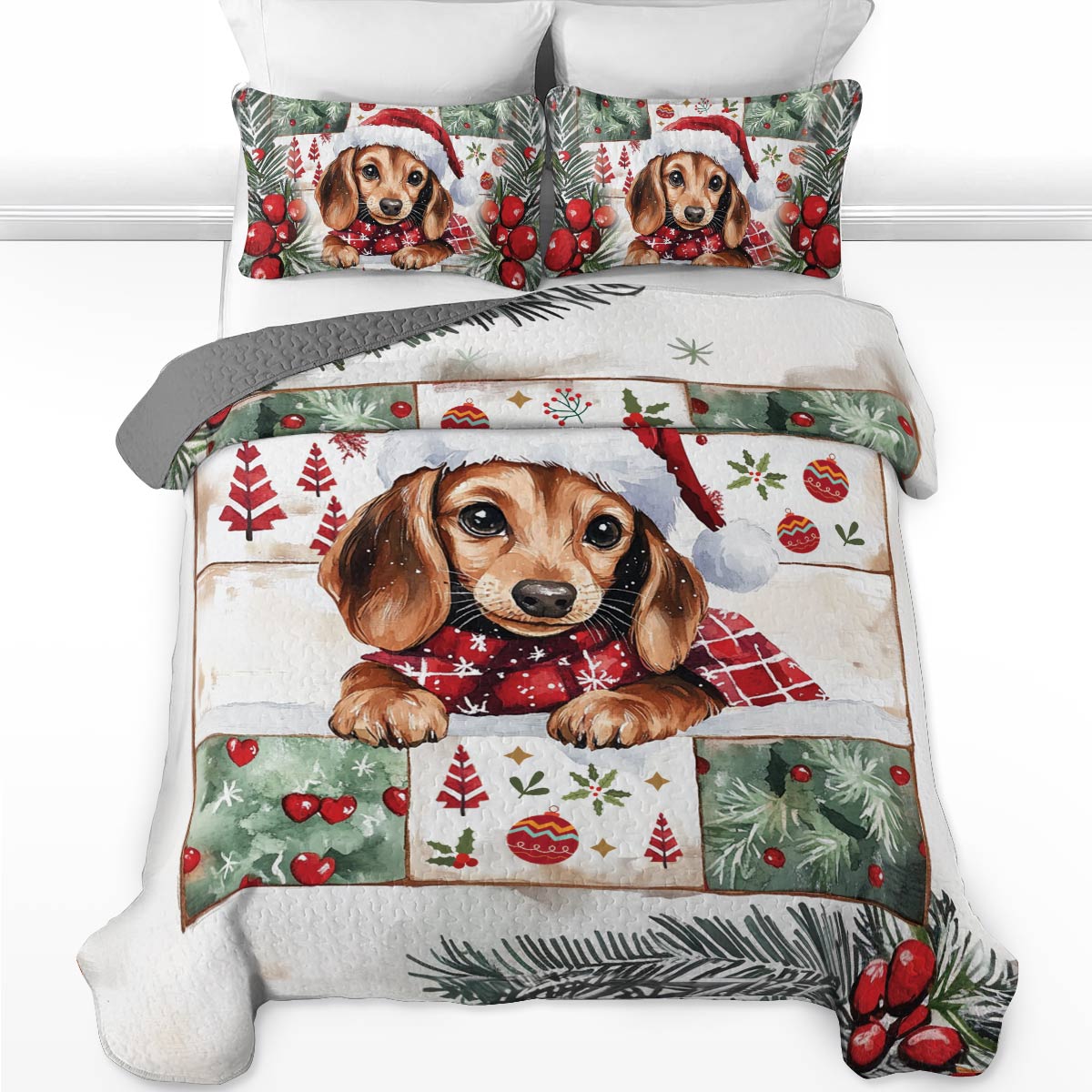 Shineful All Season Quilt 3-Piece Set Festive Dachshund