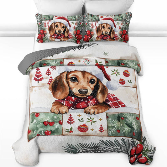 Shineful All Season Quilt 3-Piece Set Festive Dachshund