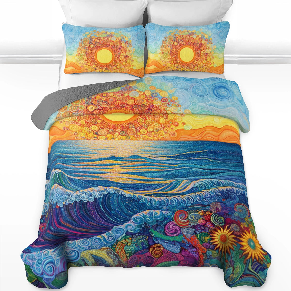 Shineful All Season Quilt 3-Piece Set Psychedelic Sun & Sea
