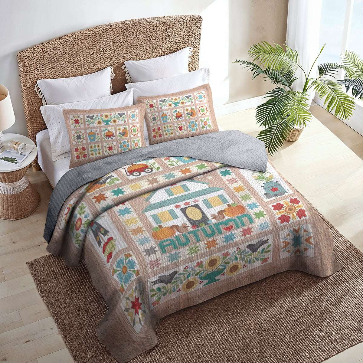 Shineful All Season Quilt 3-Piece Set Autumn Cottage Farm