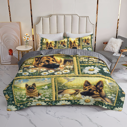 Shineful All Season Quilt 3-Piece Set Dreaming In Daisies German Shepherd