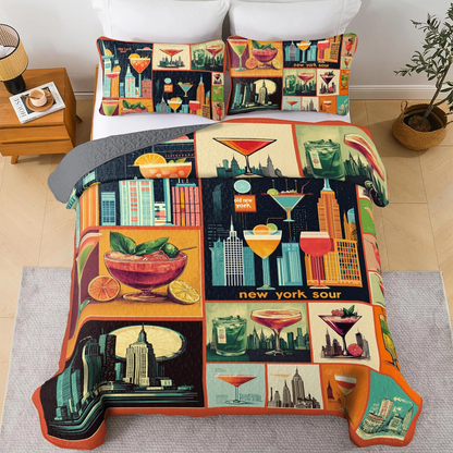 Shineful All Season Quilt 3-Piece Set Wine New York Cocktail Vibes