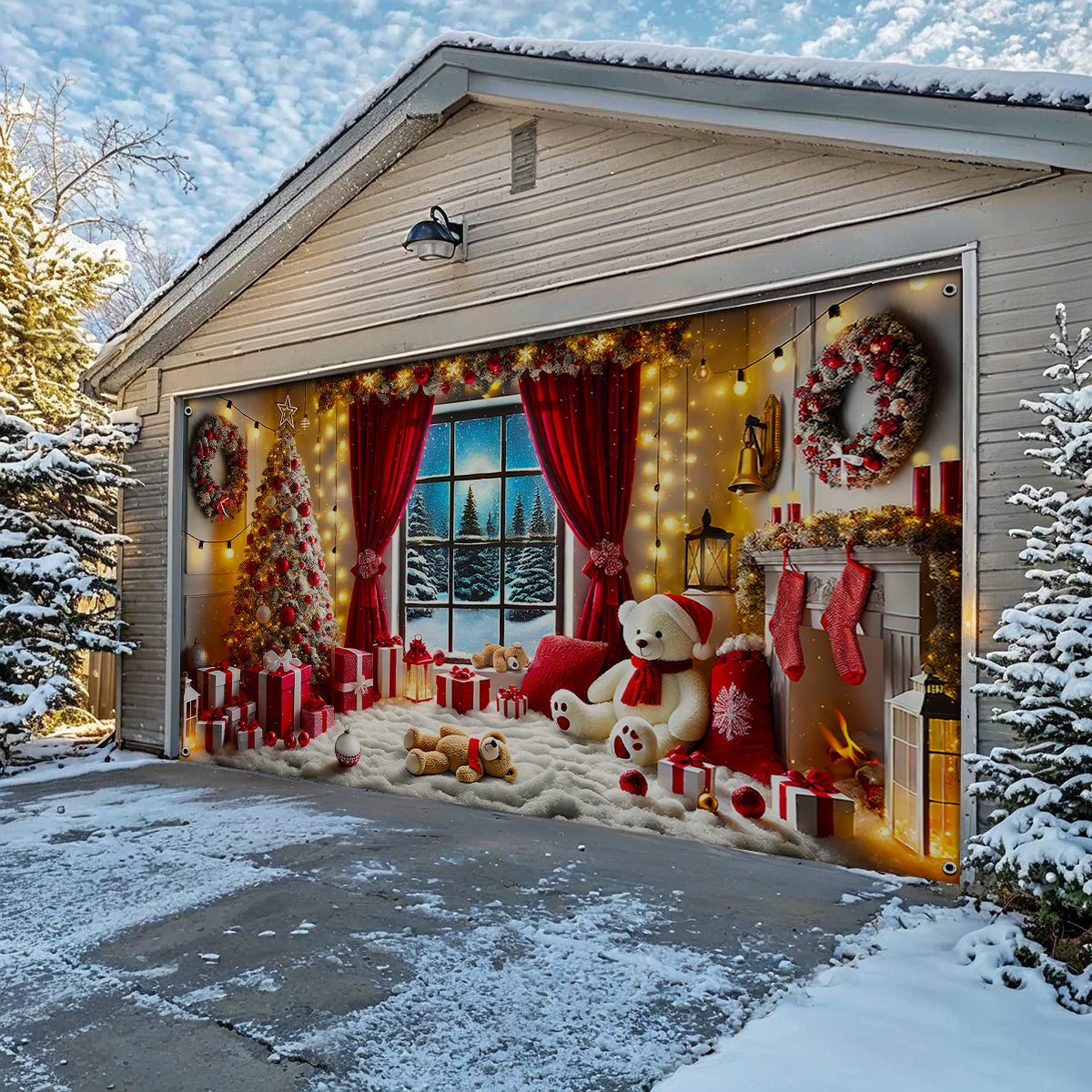 Shineful Garage Door Banner Decoration - Christmas Memories By The Hearth