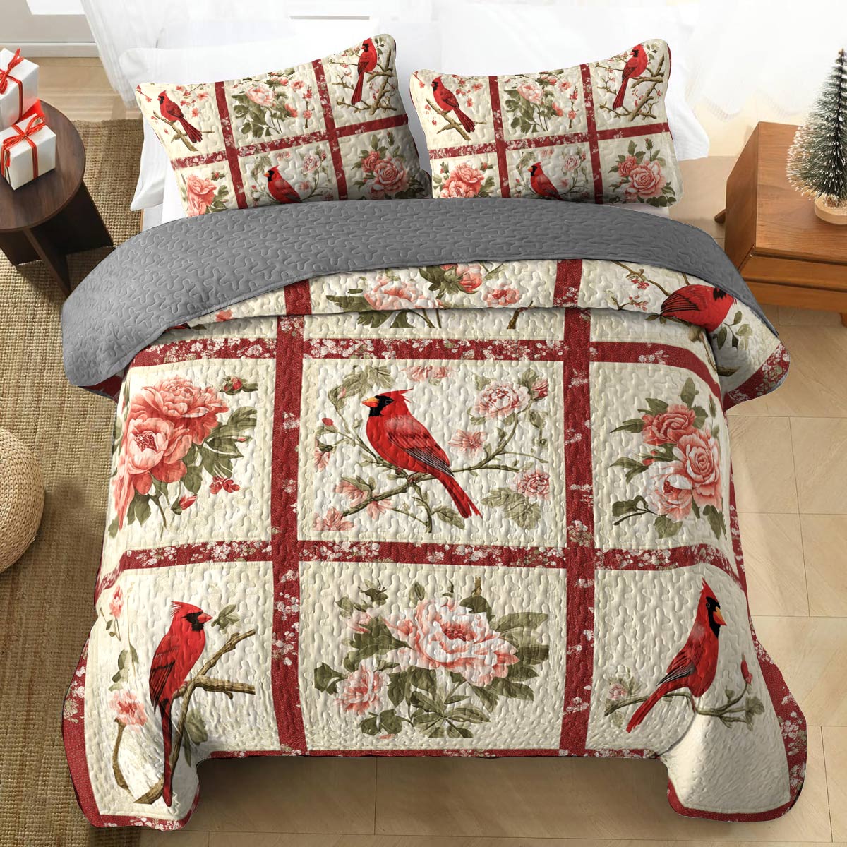 Shineful All Season Quilt 3-Piece Set - Cardinal Garden
