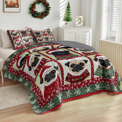 Shineful All Season Quilt 3-Piece Set Festive Pugs