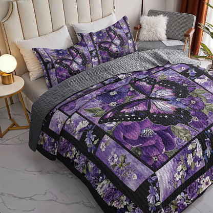 Shineful Quilt 3-Piece Set Gorgeous Purple Butterfly Flowers