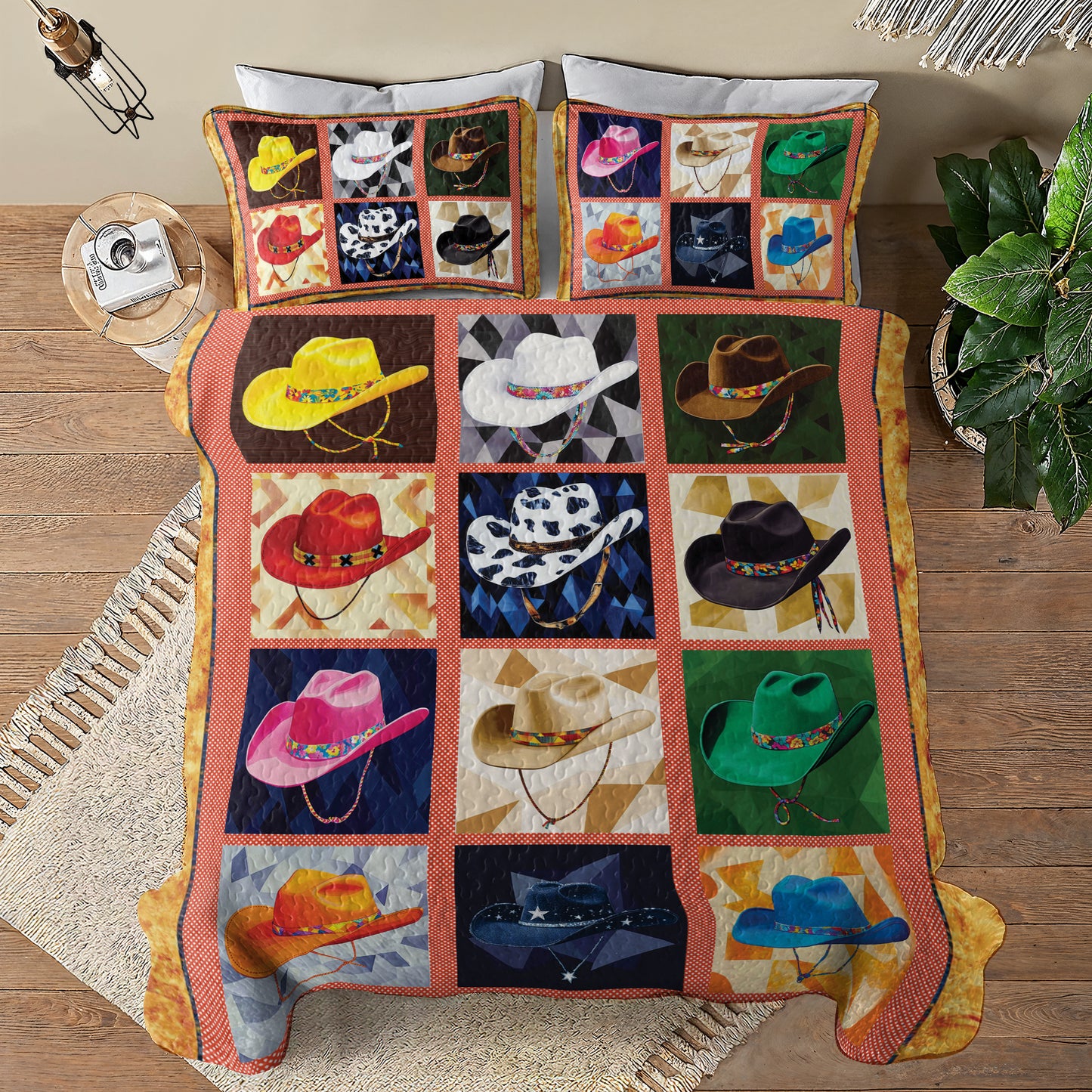 Shineful All Season Quilt 3-Piece Set - Colorful Cowboy Hat