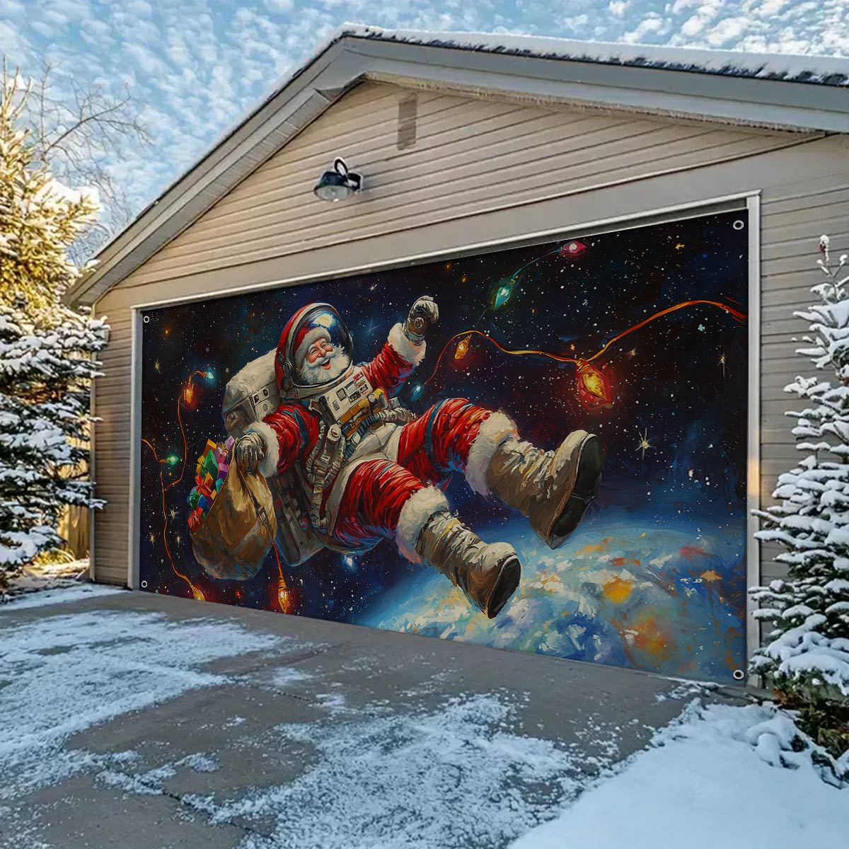 Shineful Garage Door Banner Decoration - Santa In Space