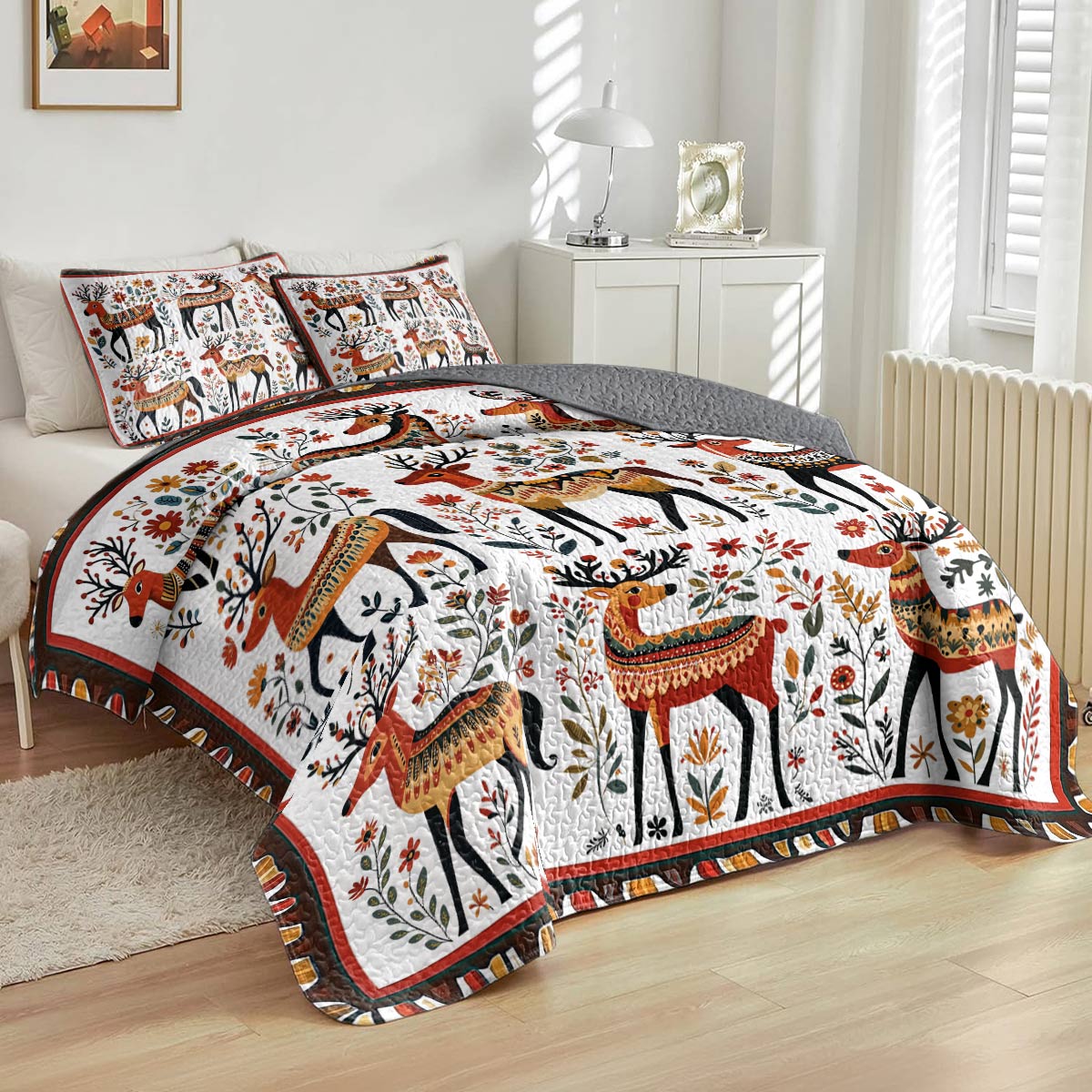 Shineful All Season Quilt 3-Piece Set - Whimsical Reindeer Folk