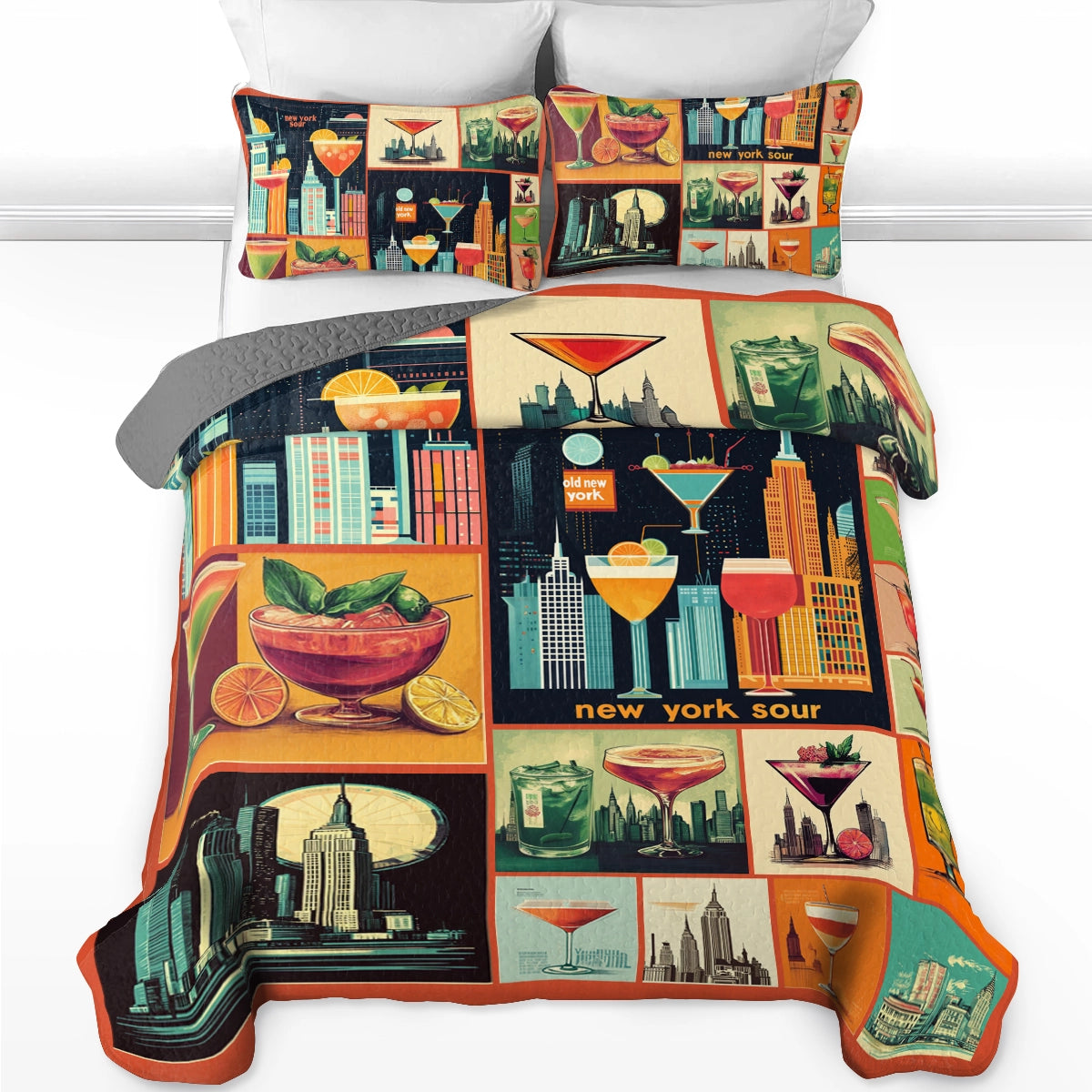 Shineful All Season Quilt 3-Piece Set Wine New York Cocktail Vibes