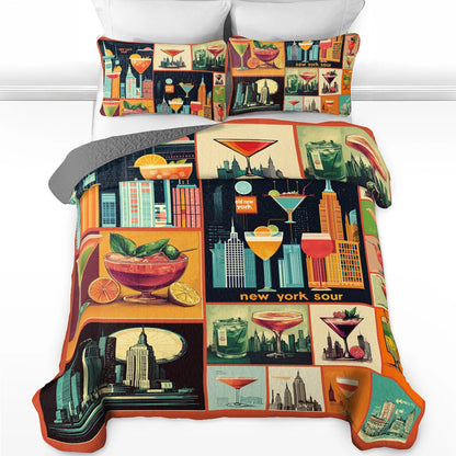 Shineful All Season Quilt 3-Piece Set Wine New York Cocktail Vibes