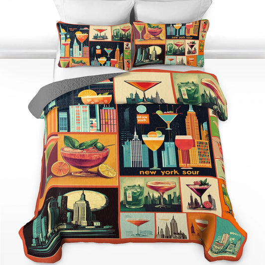 Shineful All Season Quilt 3-Piece Set Wine New York Cocktail Vibes