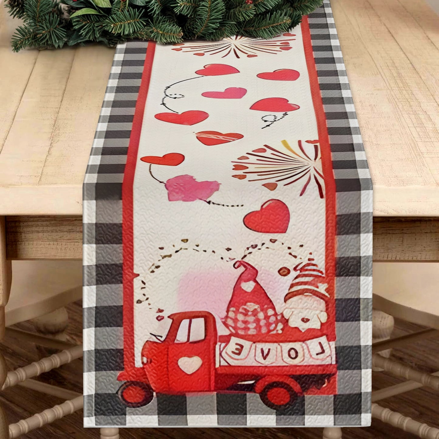 Shineful 2D Flat Print Quilted Table Runner Valentine Romantic Trip