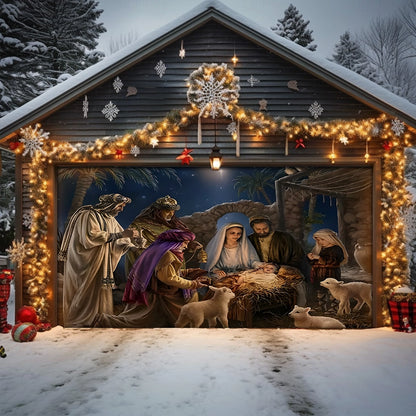 Shineful Garage Door Banner Decoration Glorious Nativity Scene