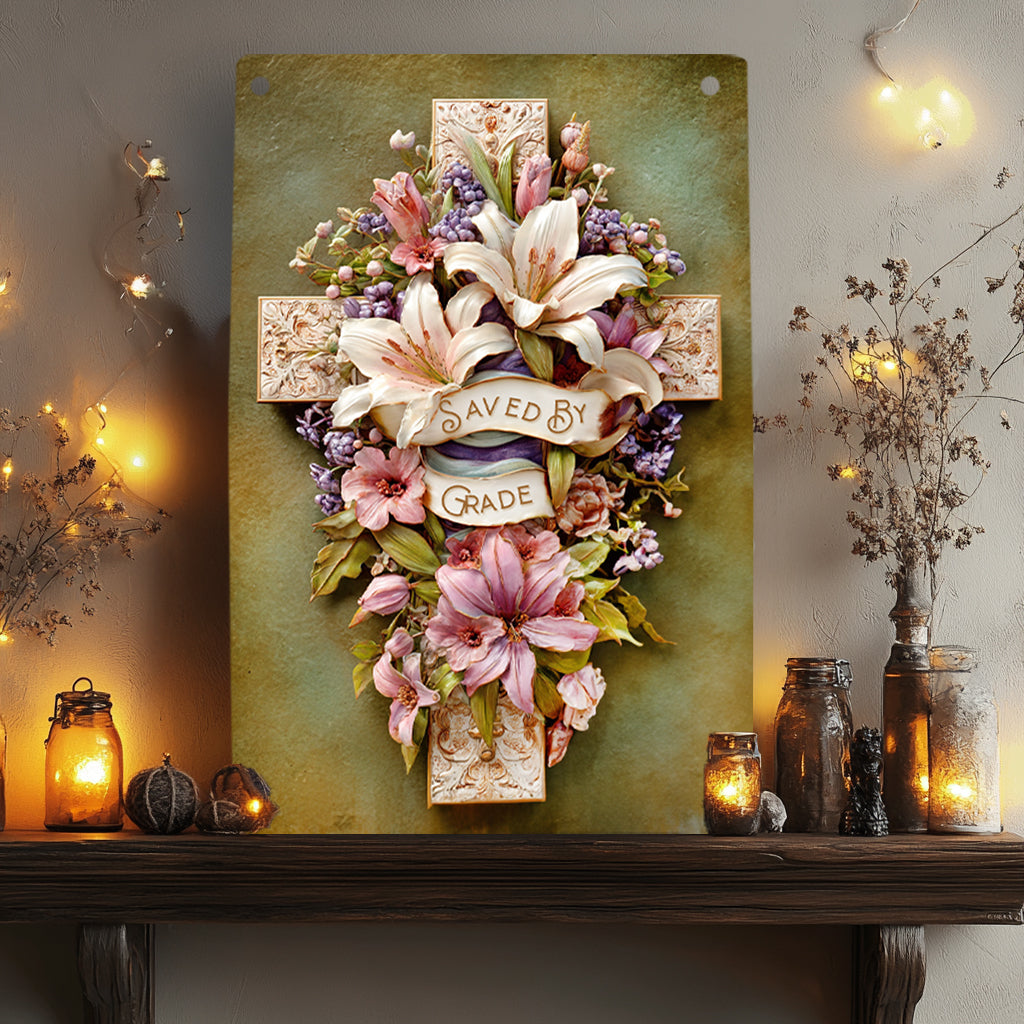 Shineful 2D Metal Sign Vintage Grace Cross Floral