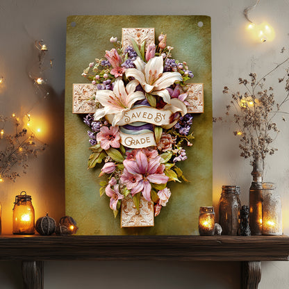 Shineful 2D Metal Sign Vintage Grace Cross Floral