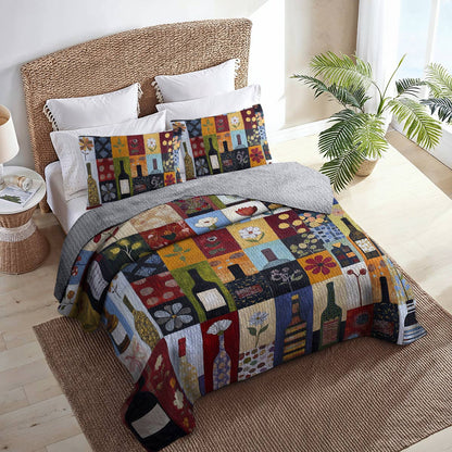 Shineful All Season Quilt 3-Piece Set Classical Wine Bottles