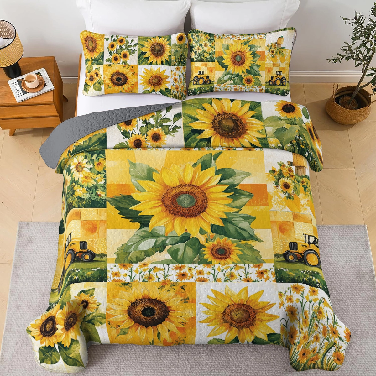 Shineful All Season Quilt 3-Piece Set Sunflower Sunshine Blooms