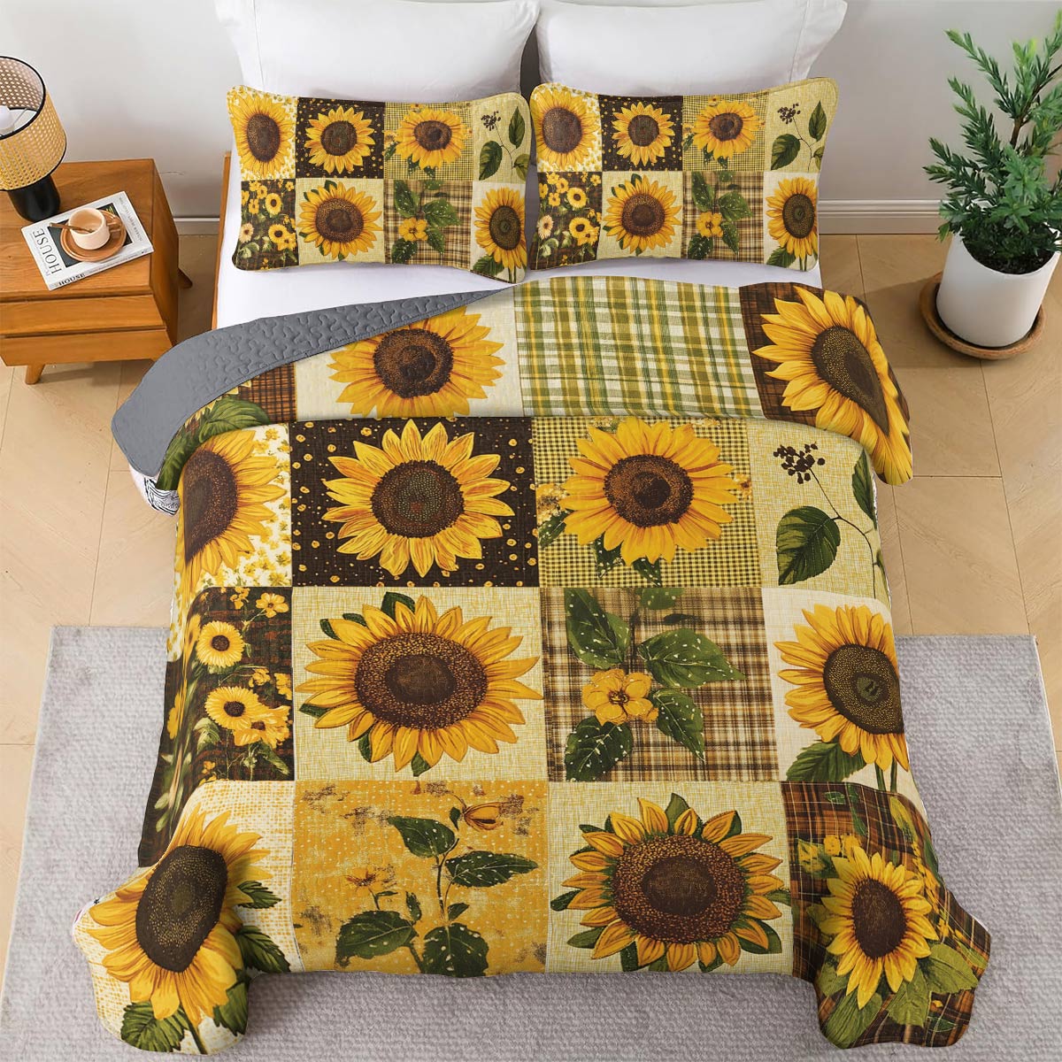 Shineful All Season Quilt 3-Piece Set - Vintage Sunflower Harmony