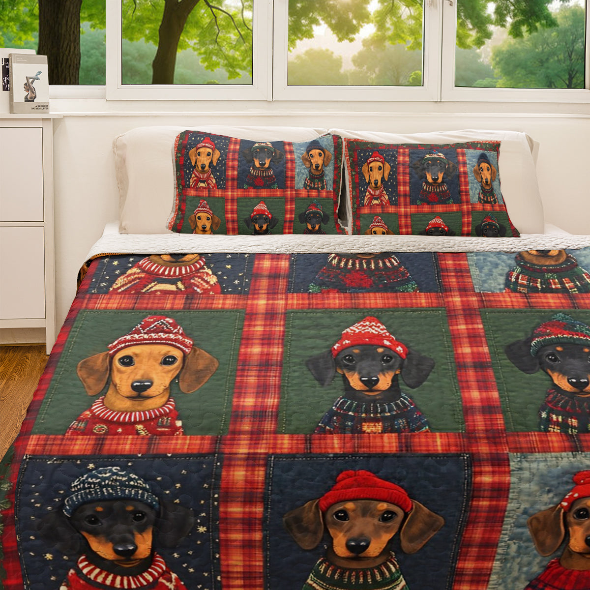 Shineful All Season Quilt 3-Piece Set Christmas Dachshund