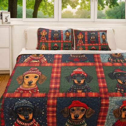 Shineful All Season Quilt 3-Piece Set Christmas Dachshund